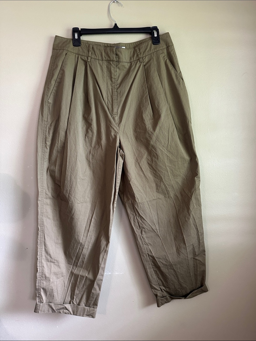 Pleated Cropped Tapered Pants in Olive